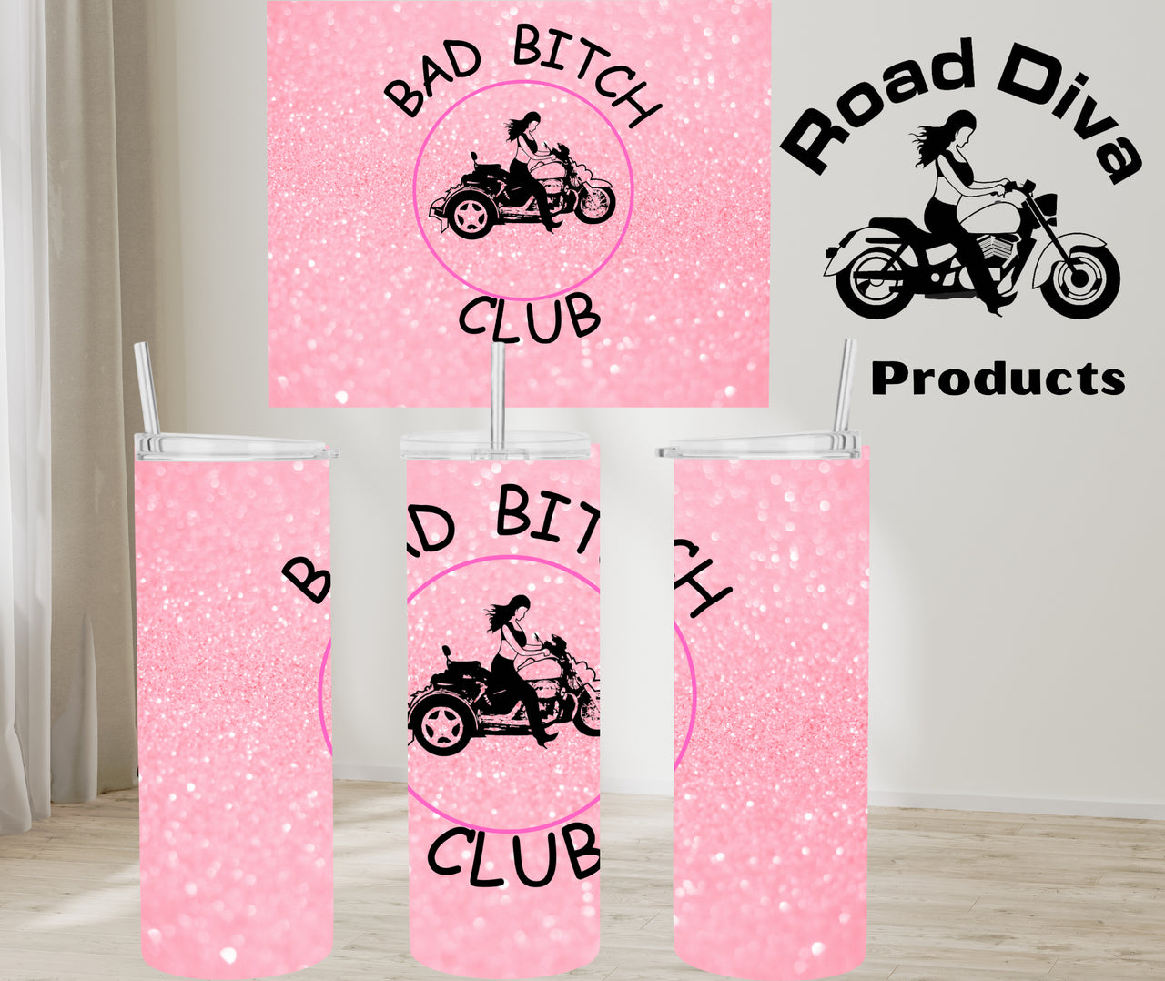 Bad Bitch Club pink trike stainless steel tumbler