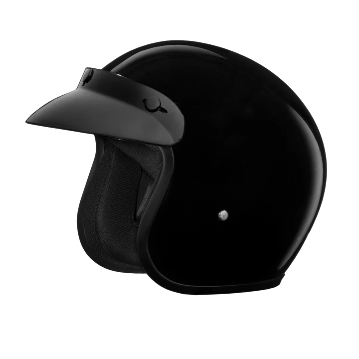 DOT 3/4th shell motorcycle helmet Hi-Gloss Black