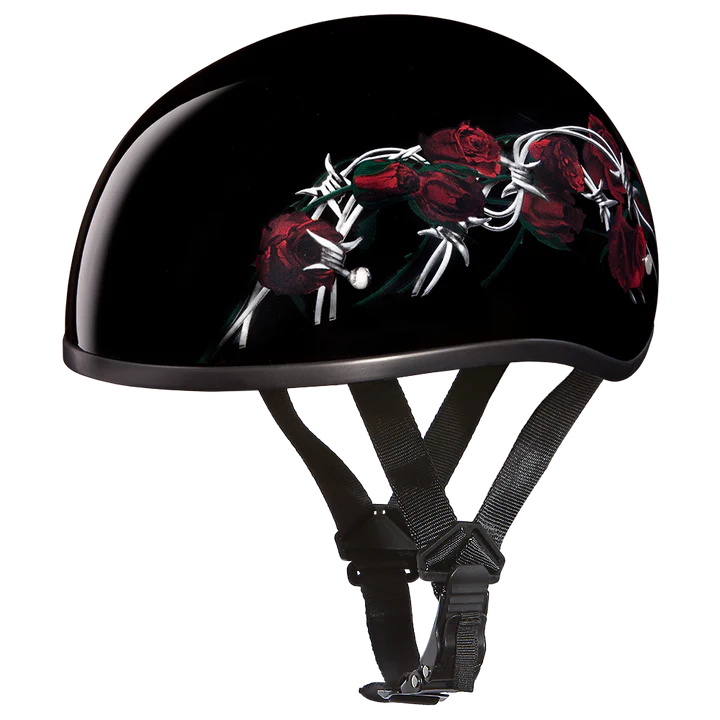 DOT Motorcycle Half Face Helmet - Skull Cap Graphics for Men & Women, Scooters, ATVs, UTVs & Choppers - Barbed Roses