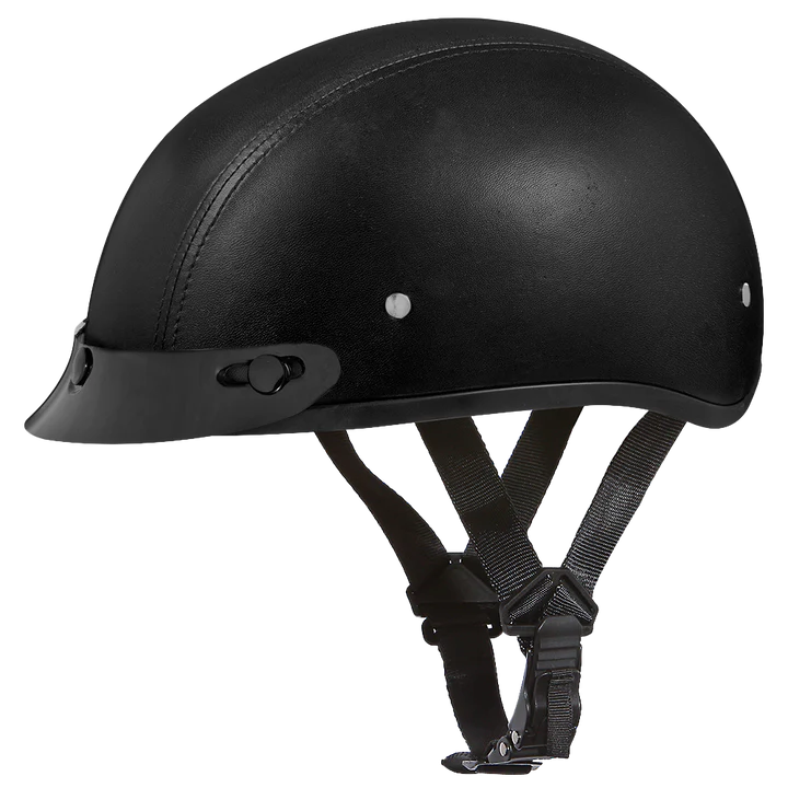 DOT Motorcycle Skull cap helmet - with visor Leather