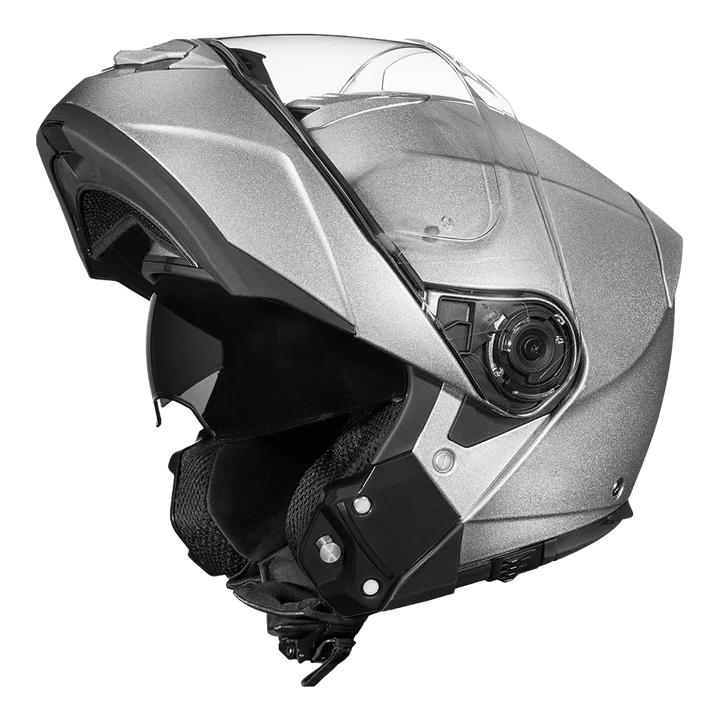 Glide Modular Motorcycle Helmet - DOT Approved, Bluetooth Ready, Dual Visor, Men/Women/Youth - Silver Metallic