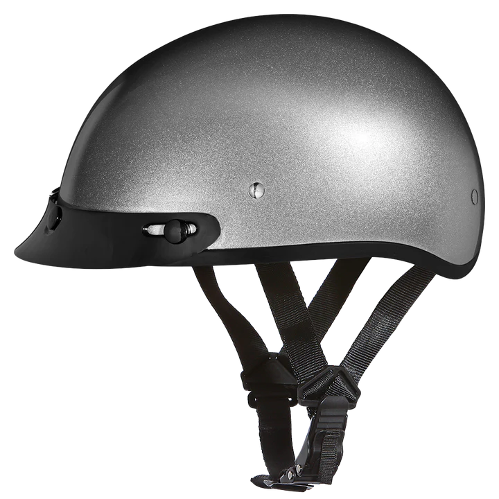 DOT Skull Cap Half Shell Motorcycle Helmet - Beanie Style for Motorcycles, Cruisers, Scooters, and Mopeds - Silver Metallic