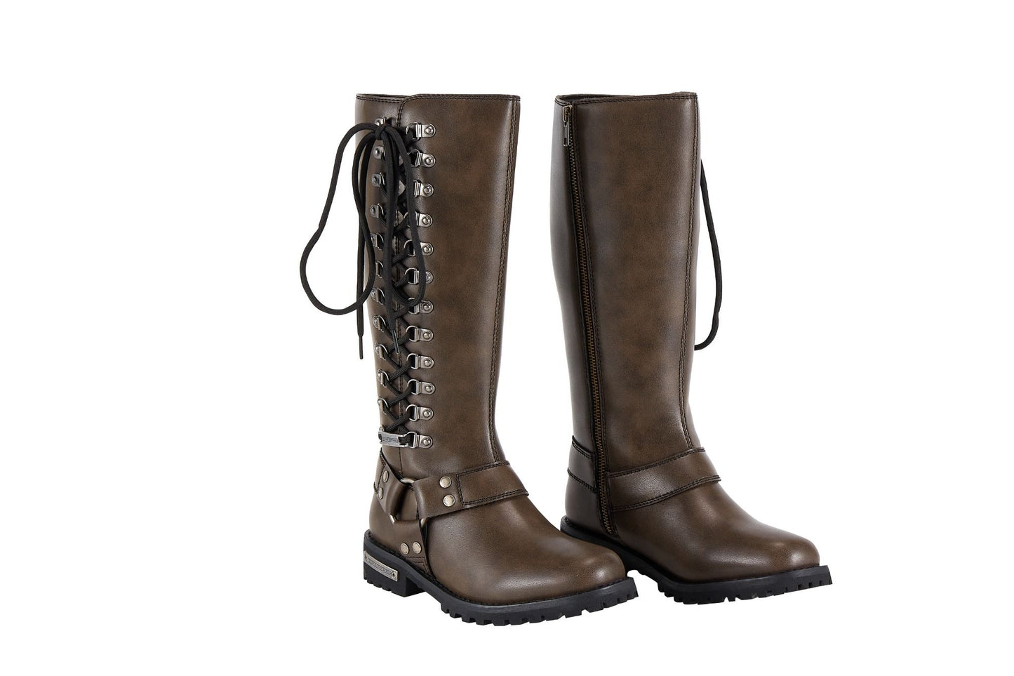 Women Long Biker Boots Brown