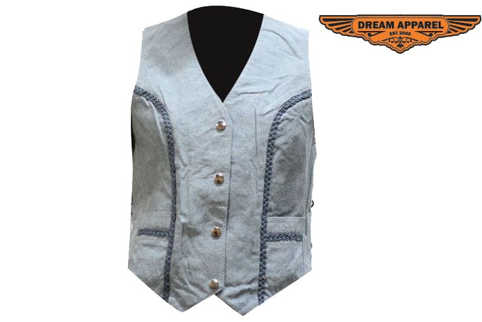 Womens Leather Denim look Vest With Laces On The Side