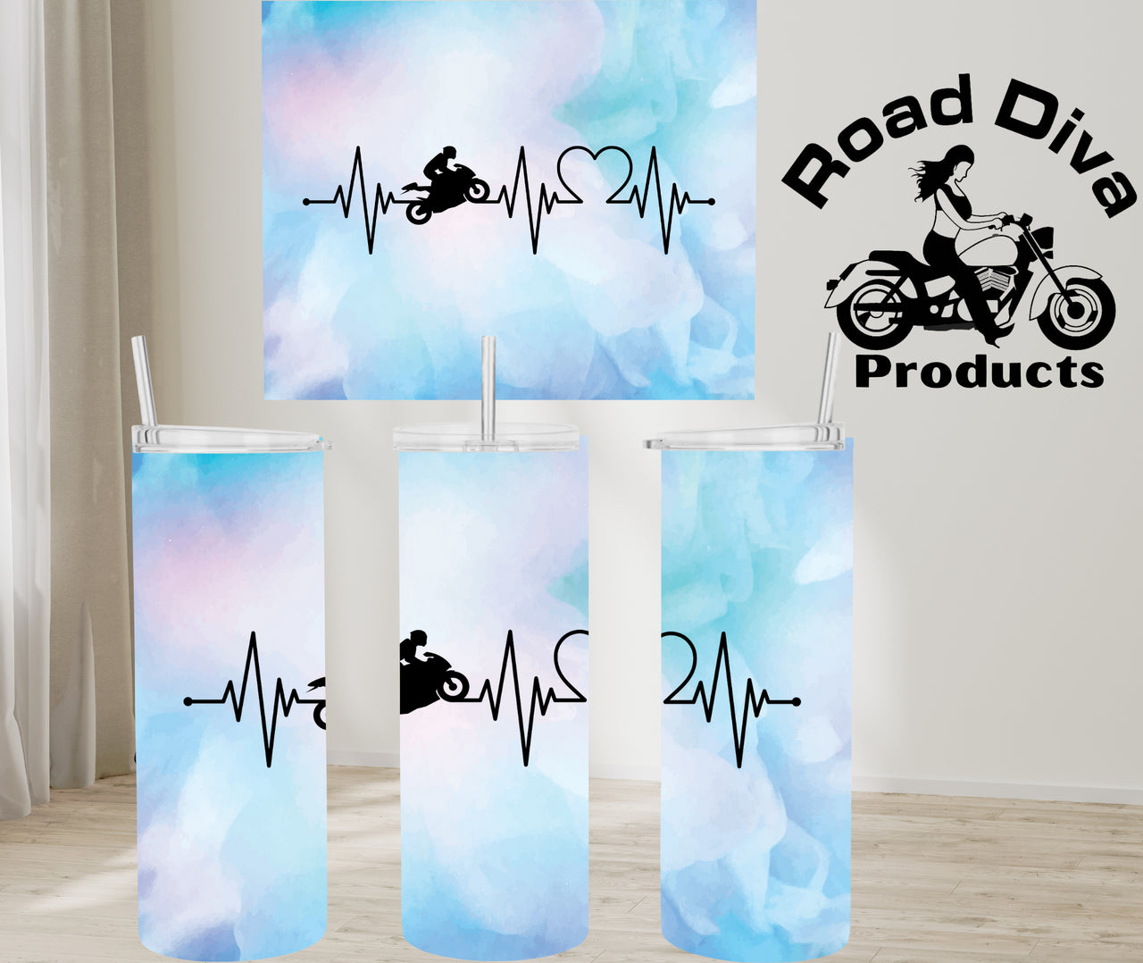 Blue Heart Beat sport bike stainless steel tumbler