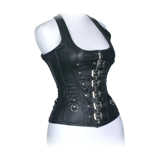 Black Leather Heavy Duty Steel Boned Underbust Waist Trainer Extreme Corset