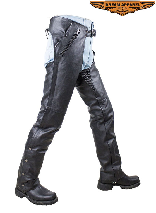 Black Multi-Pocket Premium Cowhide Leather Chaps