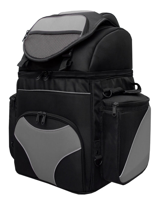 Black and Grey Back Seat Sissy bar Bag With reflective piping