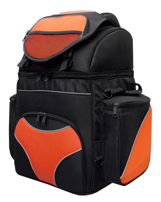 Black and Orange Back Seat Sissy bar Bag With reflective piping
