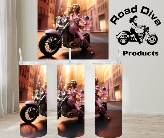 Barbie on her motorcycle Stainless Steel tumbler