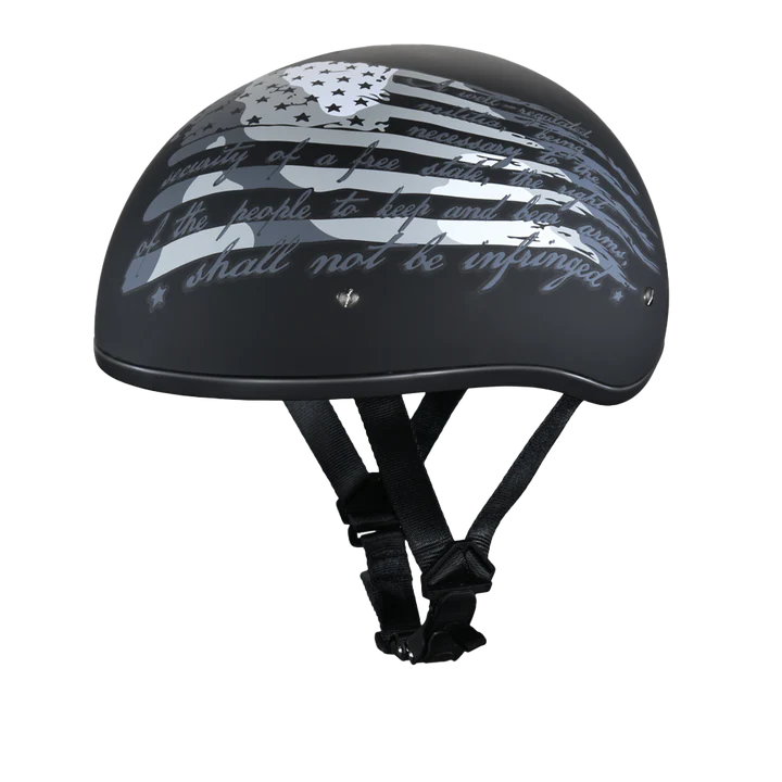 DOT Motorcycle Half Face Helmet - Skull Cap Graphics for Men & Women, Scooters, ATVs, UTVs & Choppers - W/ 2nd Amendment