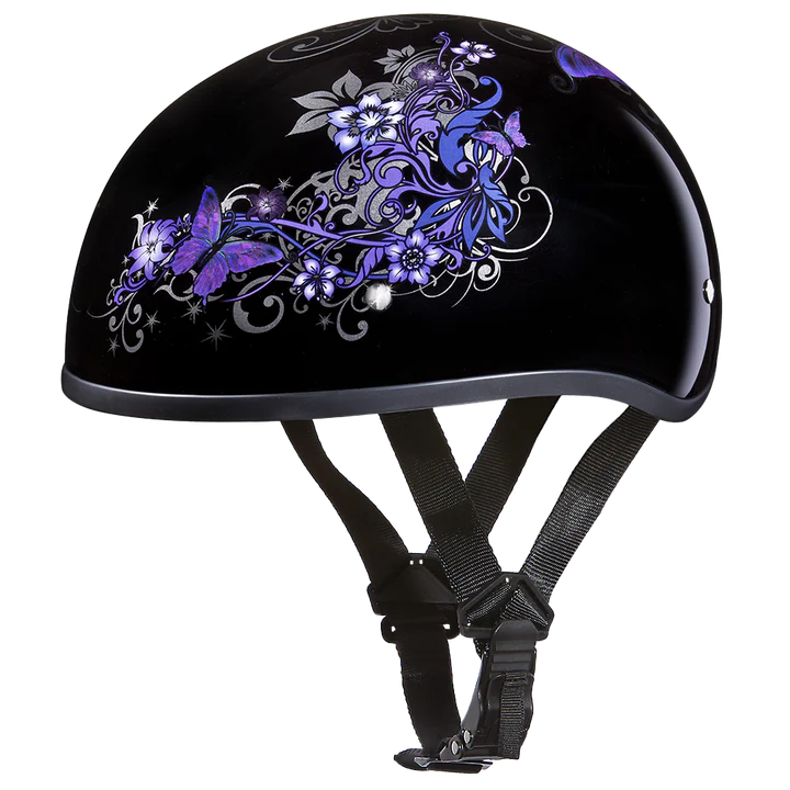 DOT Motorcycle Half Face Helmet - Skull Cap Graphics for Men & Women, Scooters, ATVs, UTVs & Choppers - Butterfly