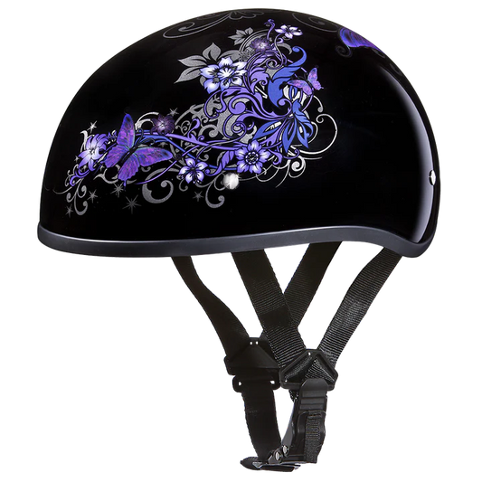 DOT Motorcycle Half Face Helmet - Skull Cap Graphics for Men & Women, Scooters, ATVs, UTVs & Choppers - Butterfly