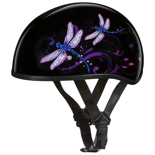 DOT Motorcycle Half Face Helmet - Skull Cap Graphics for Men & Women, Scooters, ATVs, UTVs & Choppers - Dragonfly