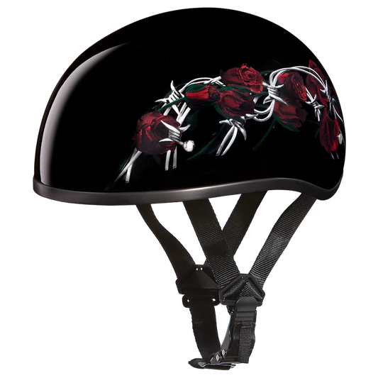 DOT Motorcycle Half Face Helmet - Skull Cap Graphics for Men & Women, Scooters, ATVs, UTVs & Choppers - Barbed Roses