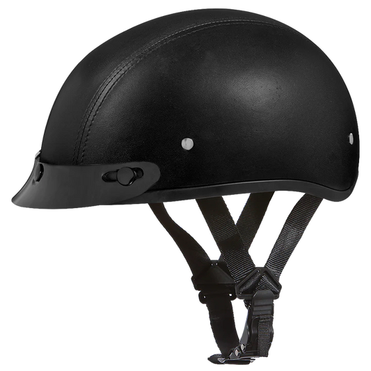 DOT Motorcycle Skull cap helmet - with visor Leather