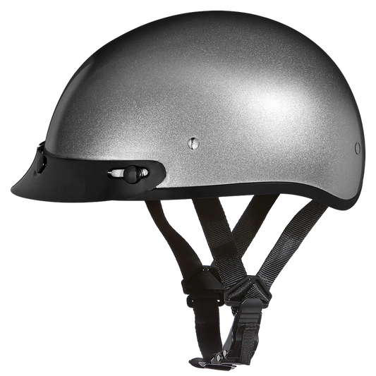 DOT Skull Cap Half Shell Motorcycle Helmet - Beanie Style for Motorcycles, Cruisers, Scooters, and Mopeds - Silver Metallic
