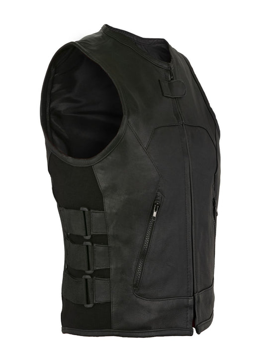 Women Leather Vest with side straps Conceal Carry Motorcycle Vest