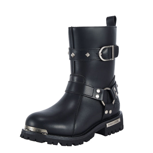 Leather Biker Boots, Straps & Ring on Ankle