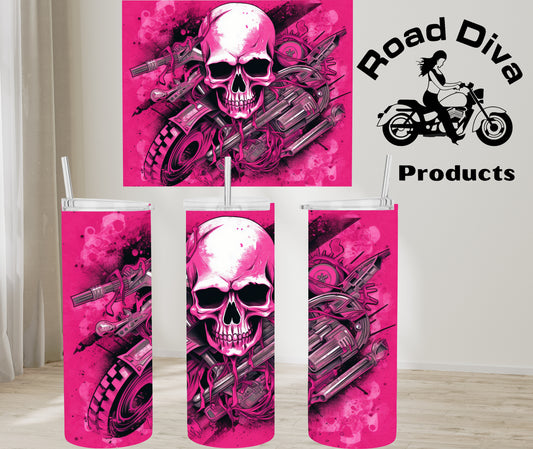 Pink Skull Bike stainless steel tumbler