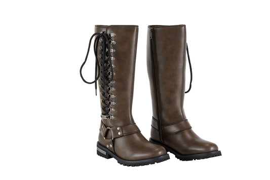 Women Long Biker Boots Brown