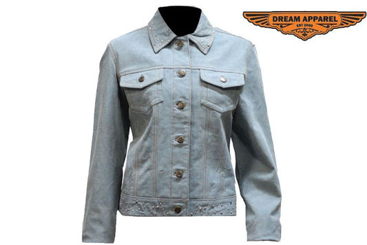 Women's Genuine Leather Made Denim Jacket