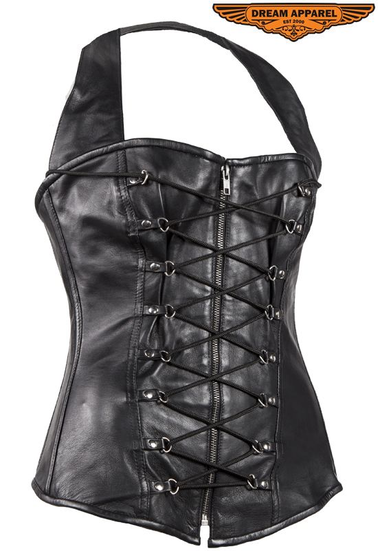 Black Lamb Skin Leather Laces & Zippered Corset