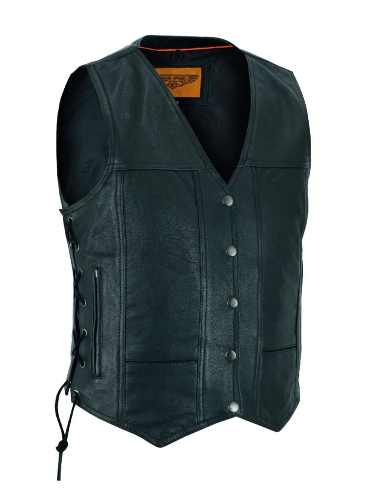 Women's Cowhide Leather Motorcycle 7 Pockets Vest with Conceal Carry Pockets
