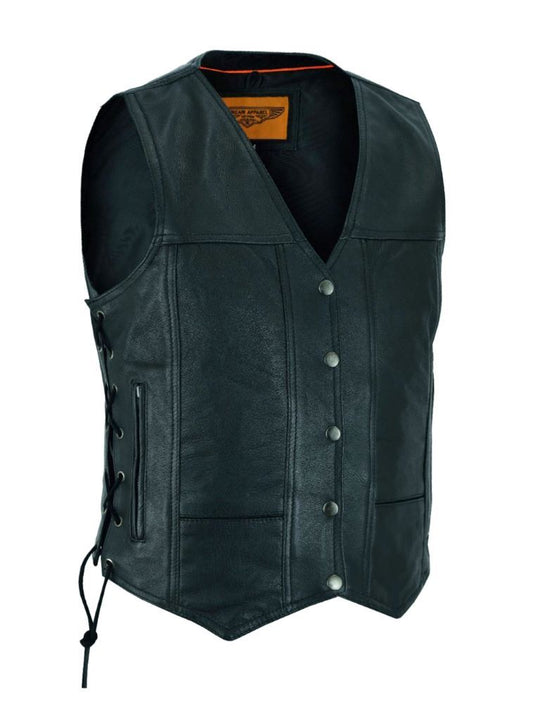 Women's Cowhide Leather Motorcycle 7 Pockets Vest with Conceal Carry Pockets