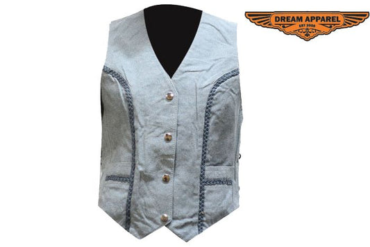 Womens Leather Denim look Vest With Laces On The Side
