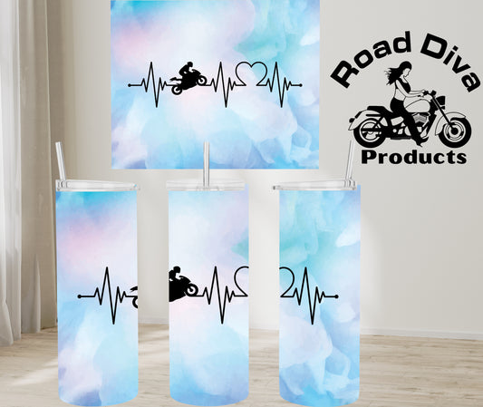 Blue Heart Beat sport bike stainless steel tumbler
