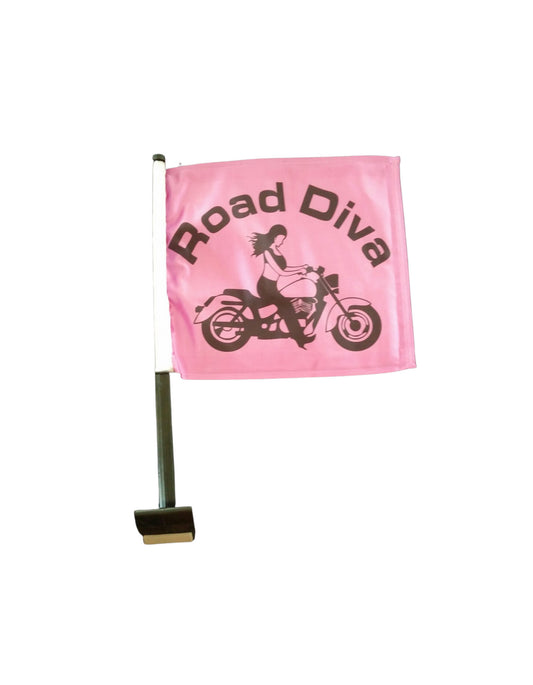 Cruiser Girl Motorcycle Flag Pink Trunk Style Pole