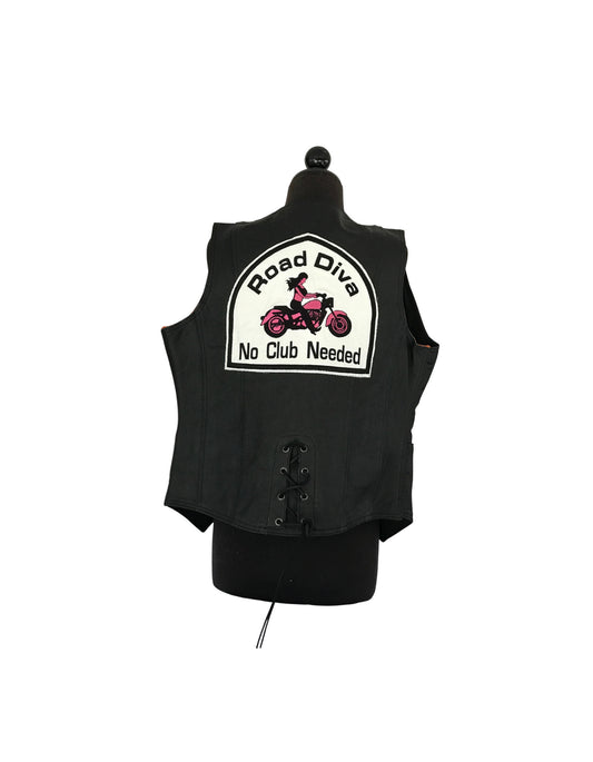 Cruiser Girl Leather Vest Black/Pink Patch