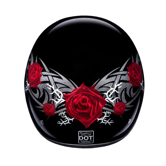 DOT Motorcycle Half Face Helmet - Skull Cap Graphics for Men & Women, Scooters, ATVs, UTVs & Choppers - Rose