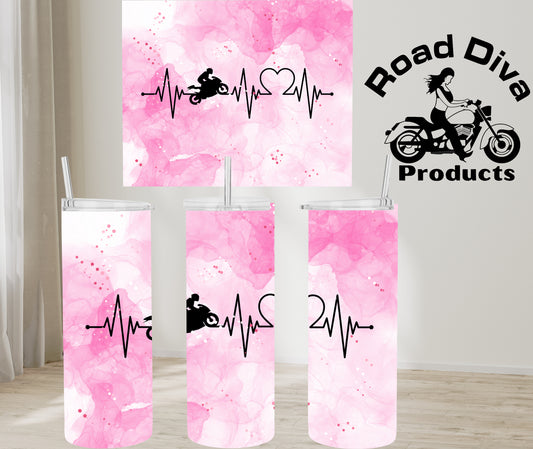 Pink Heart Beat sport bike stainless steel tumbler