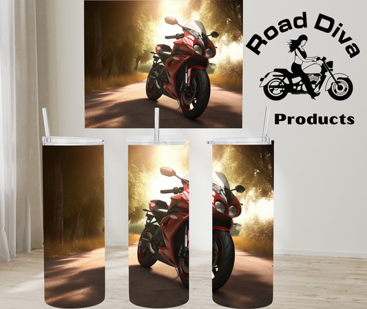 Red sport bike stainless steel tumbler