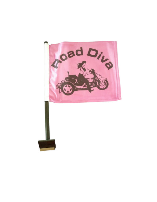 Trike Girl Motorcycle Flag Pink Trunk Style Pole