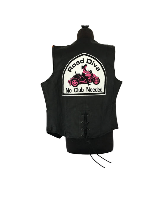 Trike Girl Leather Vest Black/pink patch