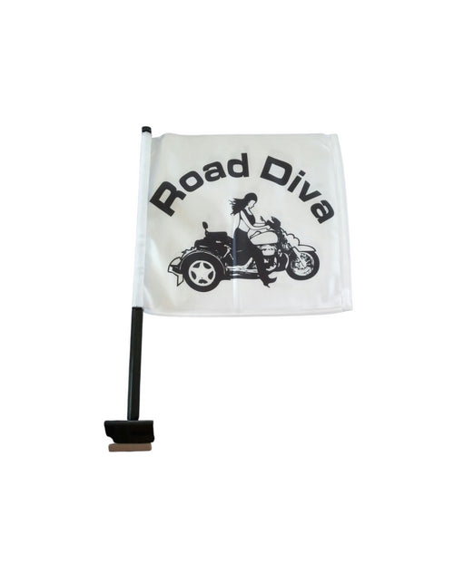 Trike Girl Motorcycle Flag White Trunk Style Pole